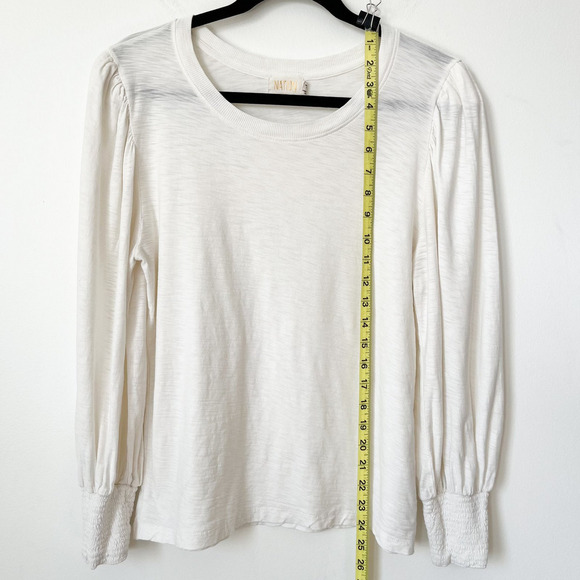 Nation LTD Loren Puff Sleeve Pima Cotton Cream Crew Neck Top Womens Large - Picture 6 of 10